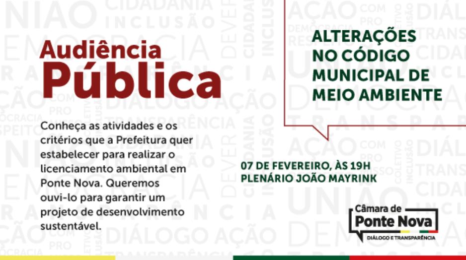 Audiência Pública vai discutir critérios que regulamentam o município a assumir o licenciamento ambiental