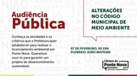 Audiência Pública vai discutir critérios que regulamentam o município a assumir o licenciamento ambiental