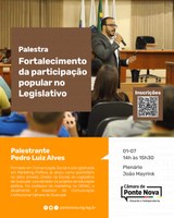 Participação popular no Legislativo será tema de palestra nesta sexta (1º)