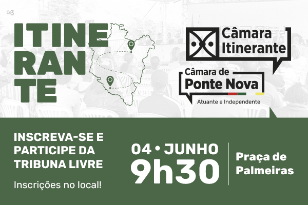 Projeto Câmara Itinerante retorna dia 4 de junho na praça de Palmeiras