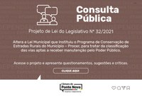 Proposta de alteração do Programa de Conservação de Estradas Rurais entra em Consulta Pública